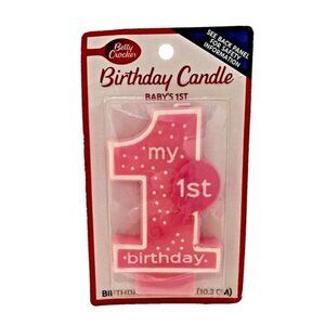 BETTY CROCKER 4" Baby's 1st Birthday Cake Candle 2019 Pink White 3D Dotted Party